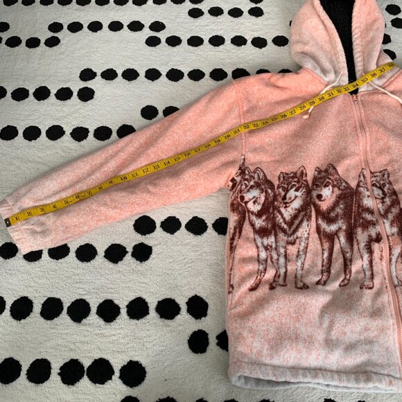 Vintage Wolf Pack Fleece Jacket XL Pink Sherpa Lined Hooded Cozy Teddy Coat 90s - Picture 10 of 10